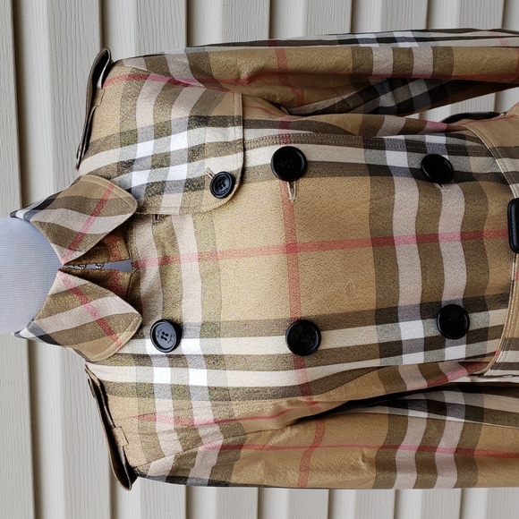 BURBERRY GOLD SHIMMER METALLIC CHECK PLAID TRENCH COAT - Picture 4 of 16